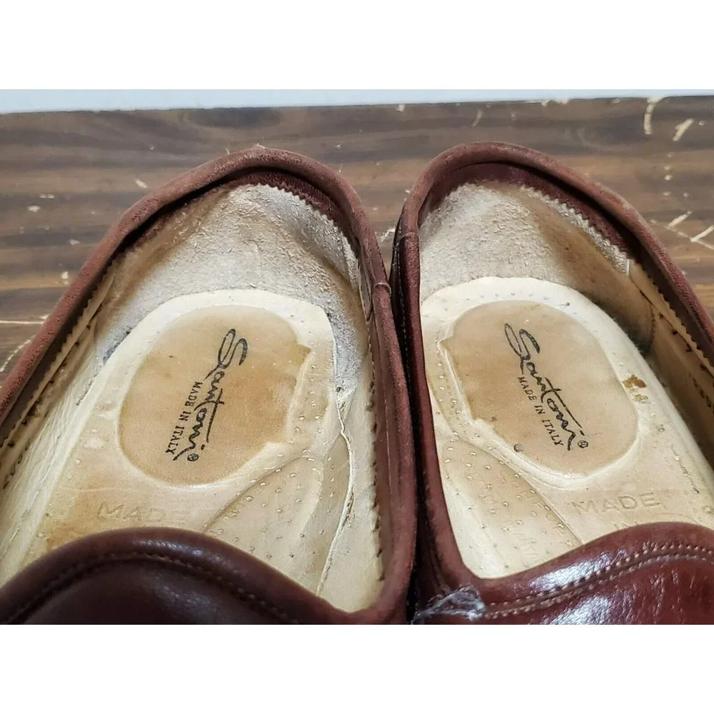 Santoni Tassel Loafers Lizard Skin Accent Men's Size 10.5 D Brown‎ 42162050